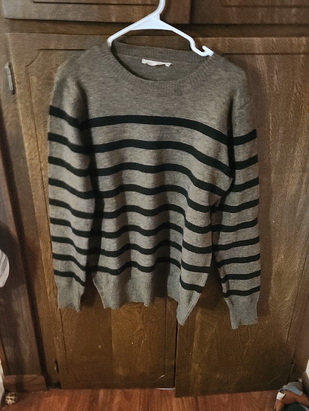 Women's Striped Crewneck Sweater - Brown & Black